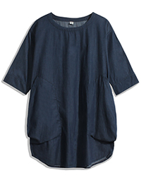 這是MOBO米果服飾，夏日大好評！單寧特輯頁面的俏皮大口袋寬版單寧上衣商品照