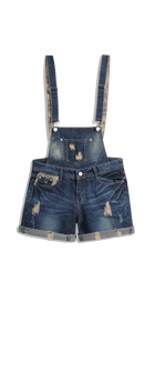 這是MOBO米果服飾，夏日大好評！單寧特輯頁面的原色單寧吊帶長褲MODEL照