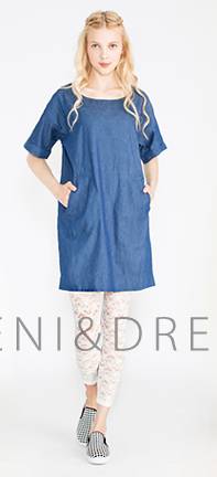 這是MOBO米果服飾，夏日大好評！單寧特輯頁面的清秀佳人單寧洋裝MODEL照